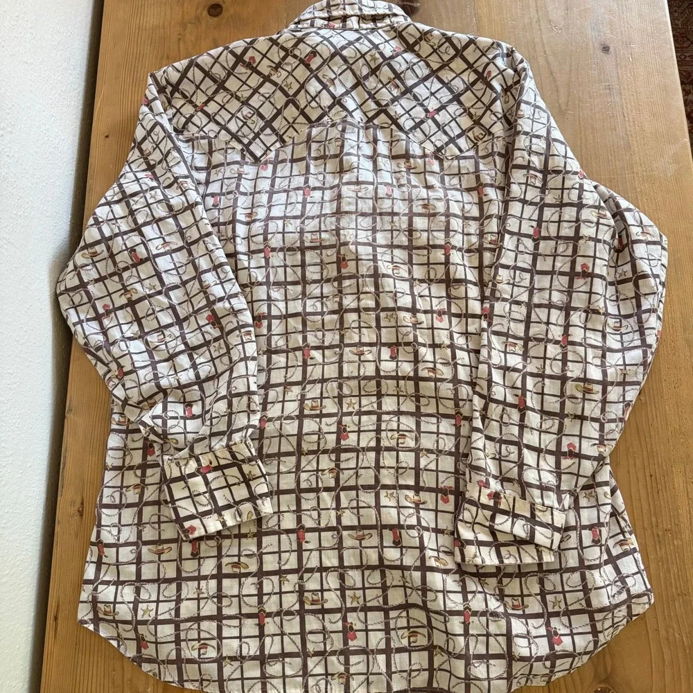Vintage Levis Western Pearl Snap Shirt XL Brown Cowboy Lasso Novelty 70s 80s‎